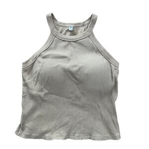 Uniqlo Ribbed Halter Neck Built-In Bra Tank Top Tan Size M EUC